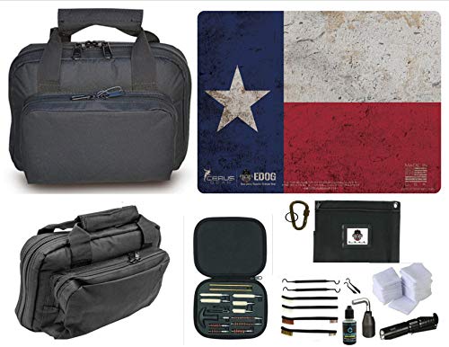 EDOG Texas (The Lone Star State) State Flag Honor & Pride Promat & 11.5″ Double Gun Range Bag, Soft Padded & Compact & 28 PC Cleaning Essentials & Pro Mat Kit