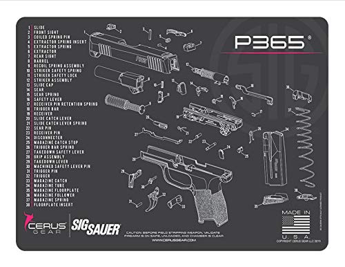 Ladies Sig P365 Pink Ladies Gun Cleaning Mat - Pink Trim Schematic (Exploded View) Diagram Compatible with Sig Sauer P365 Pink 3 mm Pad Protect Firearm Magazines Bench Surfaces Gun Oil Resistant
