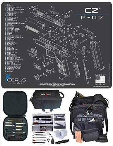 EDOG CZ P-07 Cerus Exploded View Schematic Gun Cleaning Mat & R5 Handgun Pistol Range & Duty Bag & 28 Pc Handgun Cleaning Kit w Clenzoil CLP
