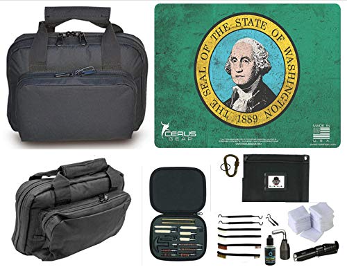 EDOG Washington State Flag Honor & Pride Promat & 11.5″ Double Gun Range Bag, Soft Padded & Compact & 28 PC Cleaning Essentials & Pro Mat Kit