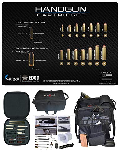 EDOG Cerus TOP Handgun Cartridge Educational Cleaning Mat & R5 Handgun Pistol Range & Duty Bag & 28 Pc Handgun Cleaning Kit w Clenzoil CLP