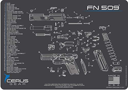 FN509 Cerus Gear Schematic (Exploded View) Heavy Duty Pistol Cleaning 12x17 Padded Gun-Work Surface Protector Mat Solvent & Oil Resistant
