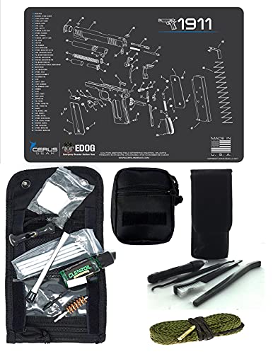 EDOG USA Pistolero 14 Pc 9MM.38 & .357 Pc Gun Cleaning Kit - Compatible for 1911 - Schematic (Exploded View) Mat, Pistolero Caliber Specific 9 MM, 38 & 357
