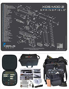 EDOG Springfield Armory XDs MOD 2 Cerus Exploded View Schematic Gun Cleaning Mat & R5 Handgun Pistol Range & Duty Bag & 28 Pc Handgun Cleaning Kit w Clenzoil CLP