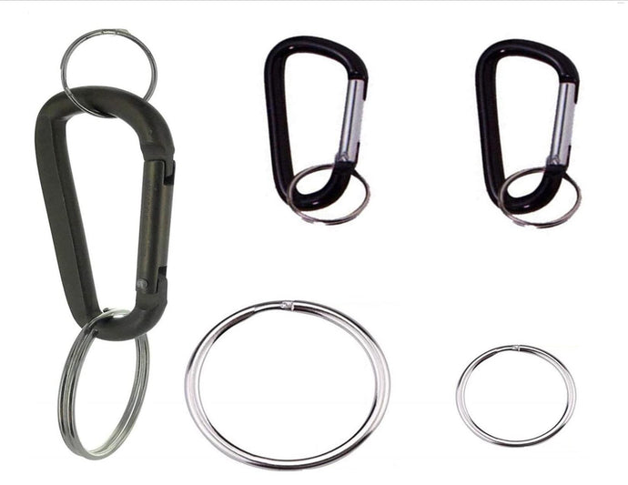 EDOG USA Carabiners, Straps, Keyrings & Accessories Carabiners | Two (2) 3” Gloss Black |Aluminum | Snaplink | (4) Split Ring Key Rings (2) Jumbo XL 2” & (2) 1” | D Shape | Extra Large Capacity