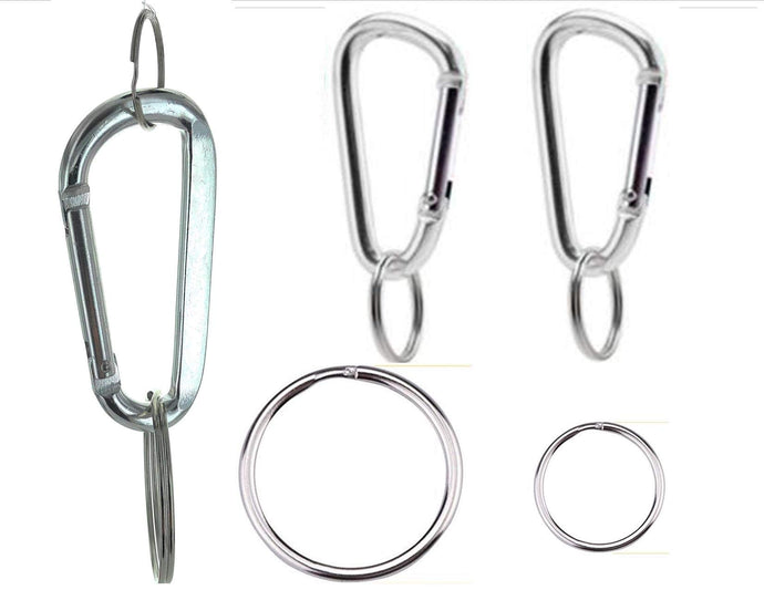 EDOG USA Carabiners, Straps, Keyrings & Accessories Carabiners | Two (2) 3” Silver Color | Aluminum | Snaplink | (4) Split Ring Key Rings (2) Jumbo XL 2” & (2) 1” | D Shape | Extra Large Capacity