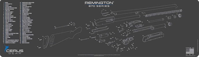 Remington 870 Shotgun Schematic (Exploded View) 14x48 Padded Gun Work Surface Protector Mat