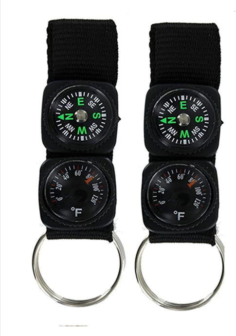 2 Carabiner Compass & Thermometer - Accessory EDC Keychain Straps Add to Your Emergency Survival Hiking Camping Gear