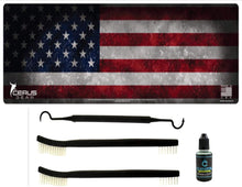Load image into Gallery viewer, EDOG American Flag Lifestyle Series 5 Pc Schematic (Exploded View) Heavy Duty Rifle Cleaning 12”x 36” Padded Gun-Work Surface Protector Mat Solvent &amp; Oil Resistant &amp; 4 Pc Cleaning Essentials