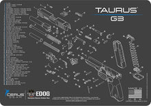 Load image into Gallery viewer, Taurus G3 Gun Cleaning Mat - Schematic (Exploded View) Diagram Compatible with Taurus G 3 Series Pistol 3 mm Padded Pad Protects Your Firearm Magazines Bench Table Surfaces Oil Solvent Resistant