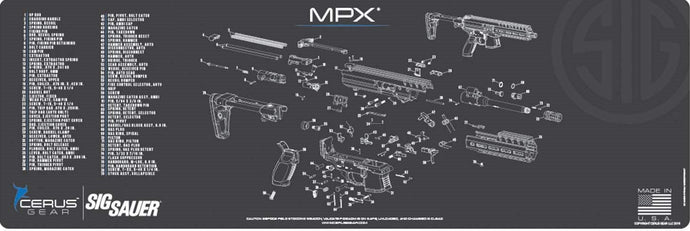 Sig MPX Rifle Schematic (Exploded View) 12X36 Padded Gun-Work Surface Protection Mat Solvent & Oil Resistant