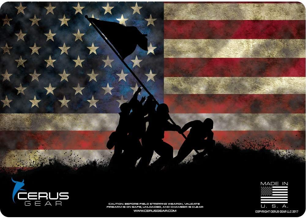 Cerus Gear Iwo Jima Iconic Historical Promat Honoring Battle of Iwo Jima Marine Flag Raising Heavy Duty Pistol Cleaning 12x17 Padded Gun-Work Surface Protector Mat Solvent & Oil Resistant & Bonus