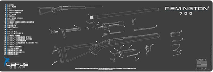 Remington 700 Rifle Schematic (Exploded View) Heavy Duty Rifle Cleaning 12”x36” Padded Gun-Work Surface Protector Mat Solvent & Oil Resistant