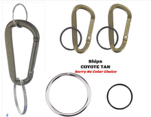 Load image into Gallery viewer, EDOG USA Carabiners, Straps, Keyrings &amp; Accessories Carabiners | Two (2) 3” Coyote Tan | Aluminum | Snaplink | (4) Split Ring Key Rings (2) Jumbo XL 2” &amp; (2) 1” | D Shape | Extra Large Capacity