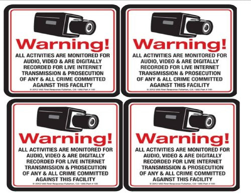 4 Security Camera Video Surveillance System Decal Stickers 4" x 4" CCT ...