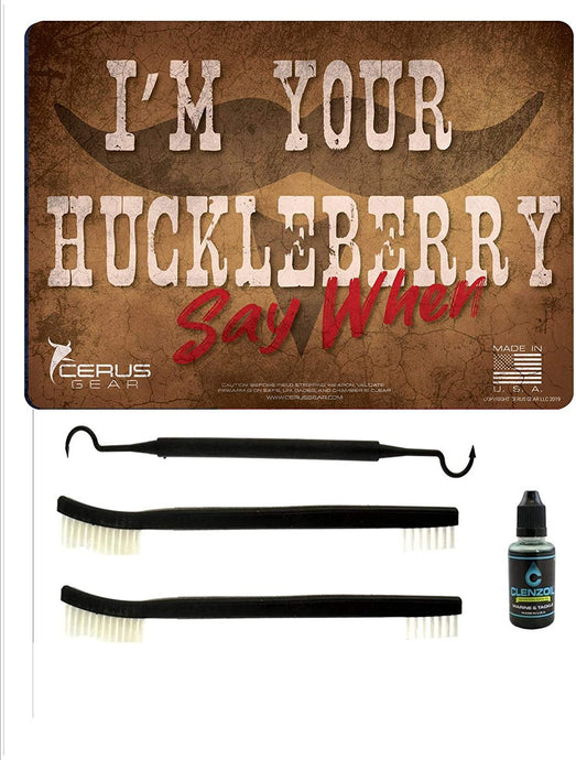 EDOG I'm Your Huckleberry 5 PC Cerus Gear Heavy Duty Pistol Cleaning 12x17 Padded Gun-Work Surface Protector Mat Solvent & Oil Resistant & 3 PC Cleaning Essentials & Clenzoil, Made in The USA