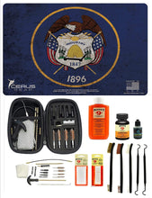 Load image into Gallery viewer, Range Warrior 27 Pc Gun Cleaning Kit - Utah State Flag Handgun Pistol Mat  .22 .38 .357 9MM .45 Gun Cleaning Kit