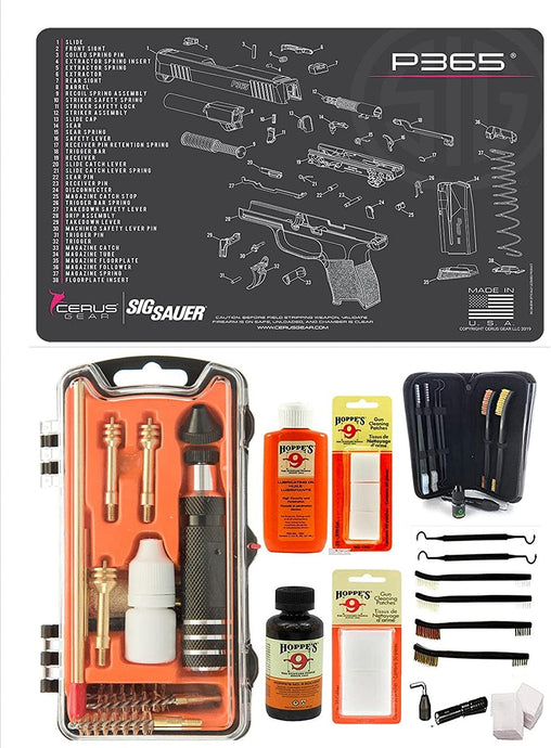 EDOG USA Outlaw 28 Pc Pistol Cleaning Kit - Compatible for Sig Sauer P365- Ladies Pink Trim - Schematic (Exploded View) Mat, Calibers 9MM to .45 & Tac Pak Pistol Cleaning Essentials Kit
