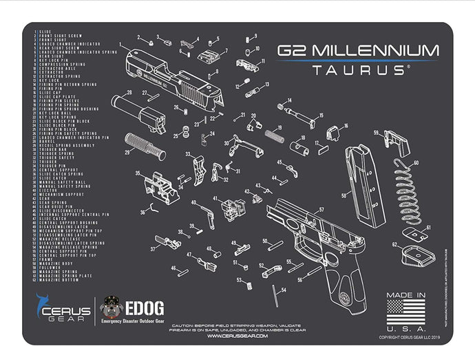 Taurus G2 Cerus Gear Schematic (Exploded View) Heavy Duty Pistol Cleaning 12x17 Padded Gun-Work Surface Protector Mat Solvent & Oil Resistant