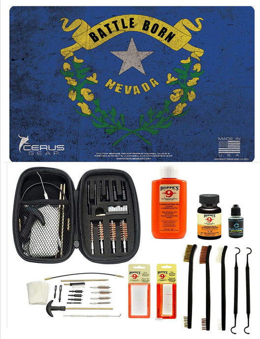 Range Warrior 27 Pc Gun Cleaning Kit - Nevada State Flag Handgun Pistol Mat  .22 .38 .357 9MM .45 Gun Cleaning Kit