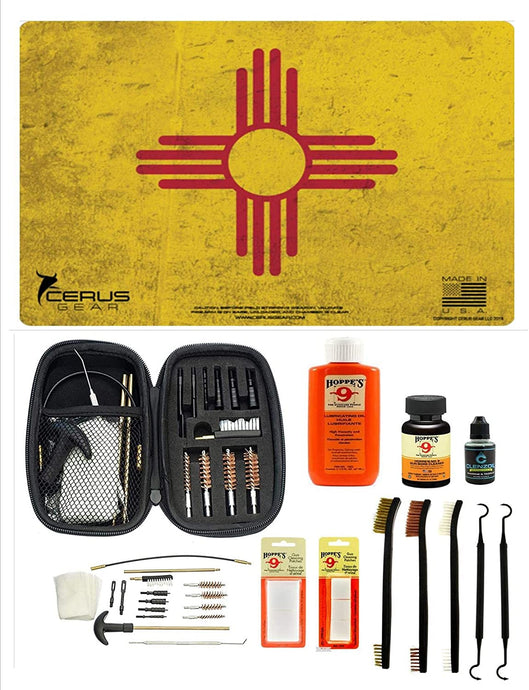 Range Warrior 27 Pc Gun Cleaning Kit - New Mexico State Flag Handgun Pistol Mat  .22 .38 .357 9MM .45 Gun Cleaning Kit