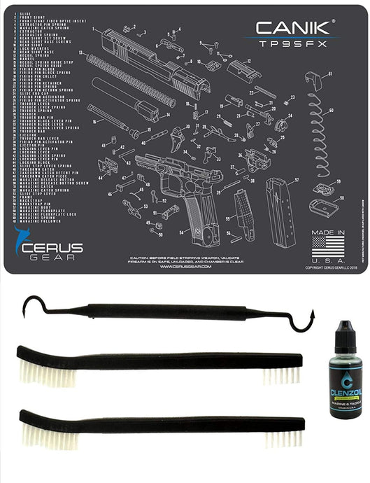 EDOG Canik TP9 SFX 5 PC Cerus Gear Schematic (Exploded View) Heavy Duty Pistol Cleaning 12x17 Padded Gun-Work Surface Protector Mat Solvent & Oil Resistant & 3 PC Cleaning Essentials & Clenzoil