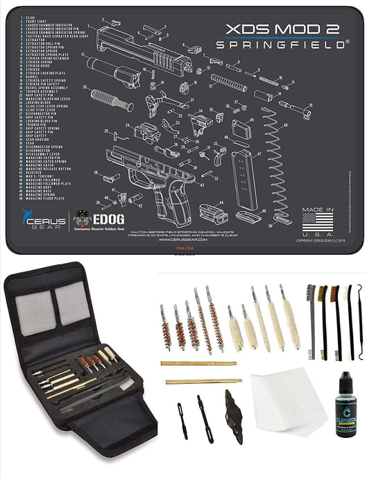 EDOG Gunslinger 20 PC Gun Cleaning Kit - Pistol Mat Compatible with Springfield Armory XD Mod 2 - Schematic (Exploded View) Mat, Gunslinger Universal .22 .38 .357 9mm .40 & .45 Caliber Kit