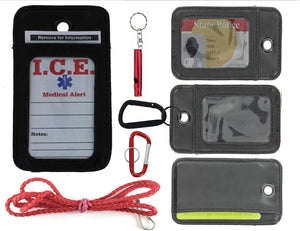 EDOG Medical Alert Travel & Everyday Wear I.C.E. Neck Wallet | Lanyard | Carabiner | I.C.E. Cards | Diabetes | Heart | Health | Allergy | Leather | Emergency Contacts | Medical Condition | Medications