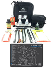 Load image into Gallery viewer, RangeMaster Elite EDC Bag Gun Cleaning Kit- Compatible for Springfield Armory XD Mod 2 - Schematic Mat (Exploded View) with Hoppes Gun Oil No.9 Solvent &amp; Patches Clenzoil CLP 10 Pc Accessories Set