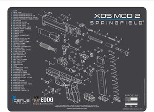 Range Warrior 27 Pc Gun Cleaning Kit - Compatible with Springfield Armory XD Mod 2 - Schematic (Exploded View) Mat .22 9mm - .45 Kit