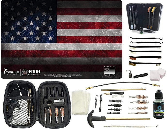 EDOG Patriotic U.S. American Flag PPistol Cleaning Mat & Range Warrior Handgun Cleaning Kit & E.D.O.G. Tac Pak Cleaning Essentials