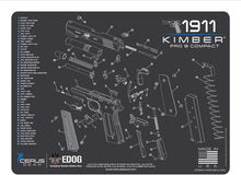 Load image into Gallery viewer, Kimber 1911 PRO &amp; Compact Cerus Gear Schematic Exploded View Heavy Duty Pistol Cleaning 12x17 Padded Gun-Work Surface Protector Mat Solvent Oil Resistant