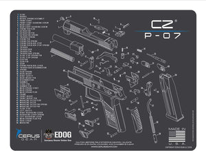 CZ P-07 Cerus Gear Schematic (Exploded View) Heavy Duty Pistol Cleaning 12x17 Padded Gun-Work Surface Protector Mat Solvent & Oil Resistant