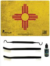 Load image into Gallery viewer, EDOG New Mexico State Pride Flag 5 PC Heavy Duty Pistol Cleaning 12x17 Padded Gun-Work Surface Protector Mat Solvent &amp; Oil Resistant &amp; 3 PC Cleaning Essentials &amp; Clenzoil