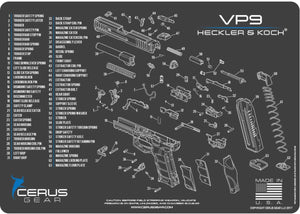 Heckler & Koch VP9 Cerus Gear Schematic (Exploded View) Heavy Duty Pistol Cleaning 12x17 Padded Gun-Work Surface Protector Mats Solvent & Oil Resistant