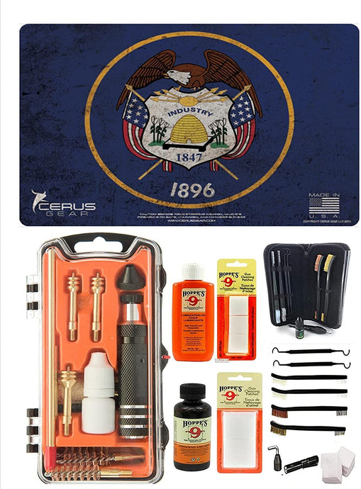 EDOG USA Outlaw 28 Pc Pistol Cleaning Kit - Utah State Flag Honor & Pride Pistol Mat & Calibers 9MM to .45 & Tac Pak Pistol Cleaning Essentials Kit