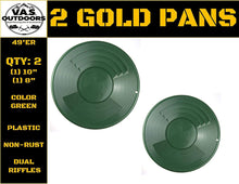 Load image into Gallery viewer, VAS 21 PC Green Backpackers Gold Panning Pan Essentials Kit | Molle Bag | 2 Gold Pans | Adults | Kids | Beginners Too! | Equipment for Metal Detecting &amp; Gold Panning (Green Gold Pans)