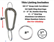 Load image into Gallery viewer, EDOG USA Carabiners, Straps, Keyrings &amp; Accessories Carabiners | Two (2) 3” Coyote Tan | Aluminum | Snaplink | (4) Split Ring Key Rings (2) Jumbo XL 2” &amp; (2) 1” | D Shape | Extra Large Capacity