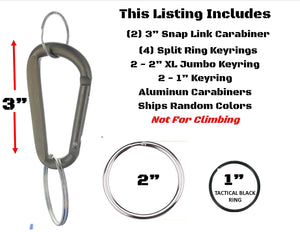 EDOG USA Carabiners, Straps, Keyrings & Accessories Carabiners | Two (2) 3” Coyote Tan | Aluminum | Snaplink | (4) Split Ring Key Rings (2) Jumbo XL 2” & (2) 1” | D Shape | Extra Large Capacity