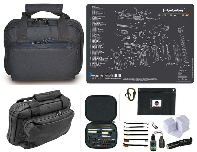 EDOG SIG P226 Promat & 11.5″ Double Gun Range Bag, Soft Padded & Compact & 28 PC Cleaning Essentials & Pro Mat Kit