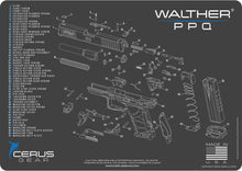Load image into Gallery viewer, Walther PPQ Cerus Gear Schematic (Exploded View) Heavy Duty Pistol Cleaning 12x17 Padded Gun-Work Surface Protector Mat Solvent &amp; Oil Resistant