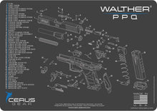 Load image into Gallery viewer, Walther PPQ Cerus Gear Schematic (Exploded View) Heavy Duty Pistol Cleaning 12x17 Padded Gun-Work Surface Protector Mat Solvent & Oil Resistant