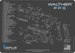 Walther PPQ Cerus Gear Schematic (Exploded View) Heavy Duty Pistol Cleaning 12x17 Padded Gun-Work Surface Protector Mat Solvent & Oil Resistant