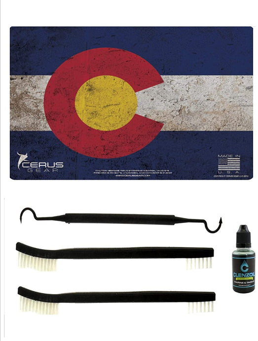 EDOG Colorado State Pride Flag 5 PC Heavy Duty Pistol Cleaning 12x17 Padded Gun-Work Surface Protector Mat Solvent & Oil Resistant & 3 PC Cleaning Essentials & Clenzoil