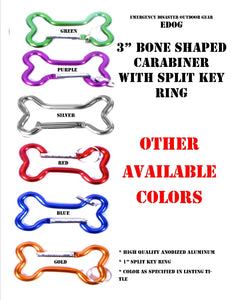 EDOG Bone Shaped 3" Anodized Aluminum Carabiner with Split Key Ring | Dog Owners | Camping | Hiking | Hunting
