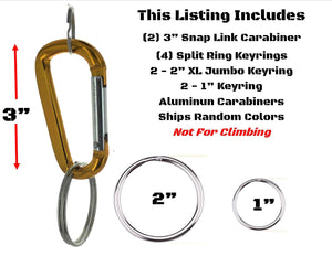EDOG USA Carabiners, Straps, Keyrings & Accessories Carabiners | Two (2) 3” Gold Color | Aluminum | Snaplink | (4) Split Ring Key Rings (2) Jumbo XL 2” & (2) 1” | D Shape | Extra Large Capacity