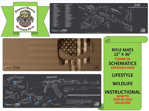 AR-10 Gun Cleaning Mat - Schematic (Exploded View)  12X36 Padded Gun-Work Surface Protection Mat Solvent & Oil Resistant