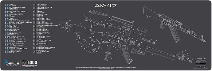 AK-47 Gun Cleaning Mat - Rifle Schematic (Exploded View) Diagram Compatible with 7.62 Series s 3 mm Padded Pad Protects Your Firearm Magazines Bench Table Surfaces Oil Solvent Resistant