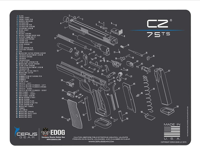CZ 75 Cerus Gear Schematic (Exploded View) Heavy Duty Pistol Cleaning 12x17 Padded Gun-Work Surface Protector Mat Solvent & Oil Resistant