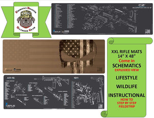 Shadow Gun Cleaning Mat - Shadow Board Distressed Old Glory Back Ground 1:1 Parts Placement XXL 14 X 48 3 mm Padded Pad Protects Your Firearm Magazines Bench Table Surfaces Oil Solvent Resistant